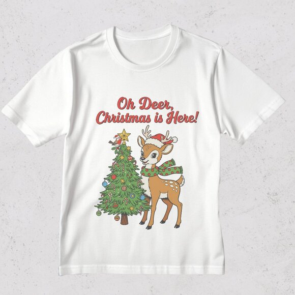 Funny Christmas Graphic Tee Cute Deer Holiday T-Shirt - Picture 3 of 5